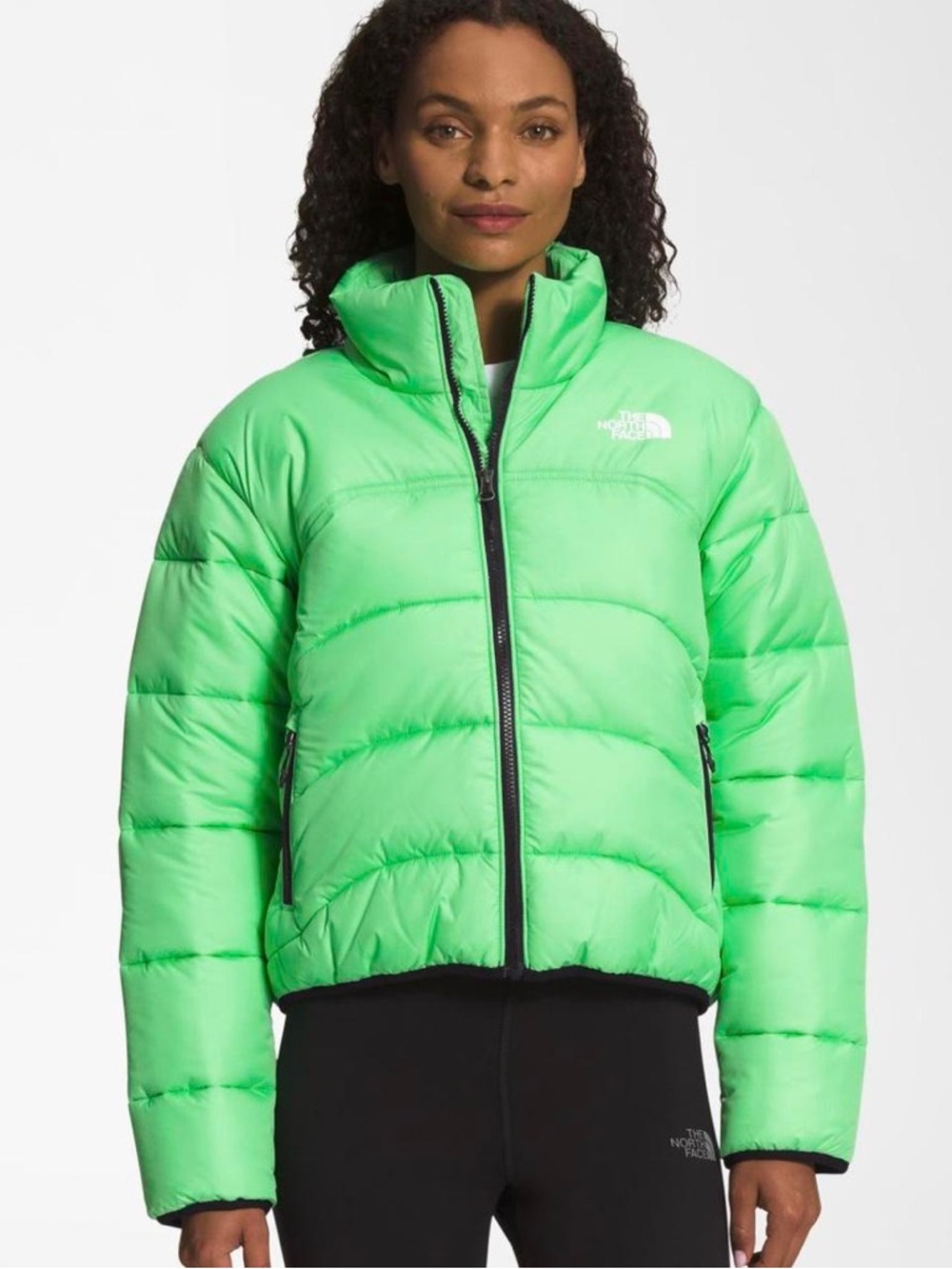 The North Face Women's Cropped Nuptse Puffer Jacket in Chlorophyll Green - Picture 2 of 7